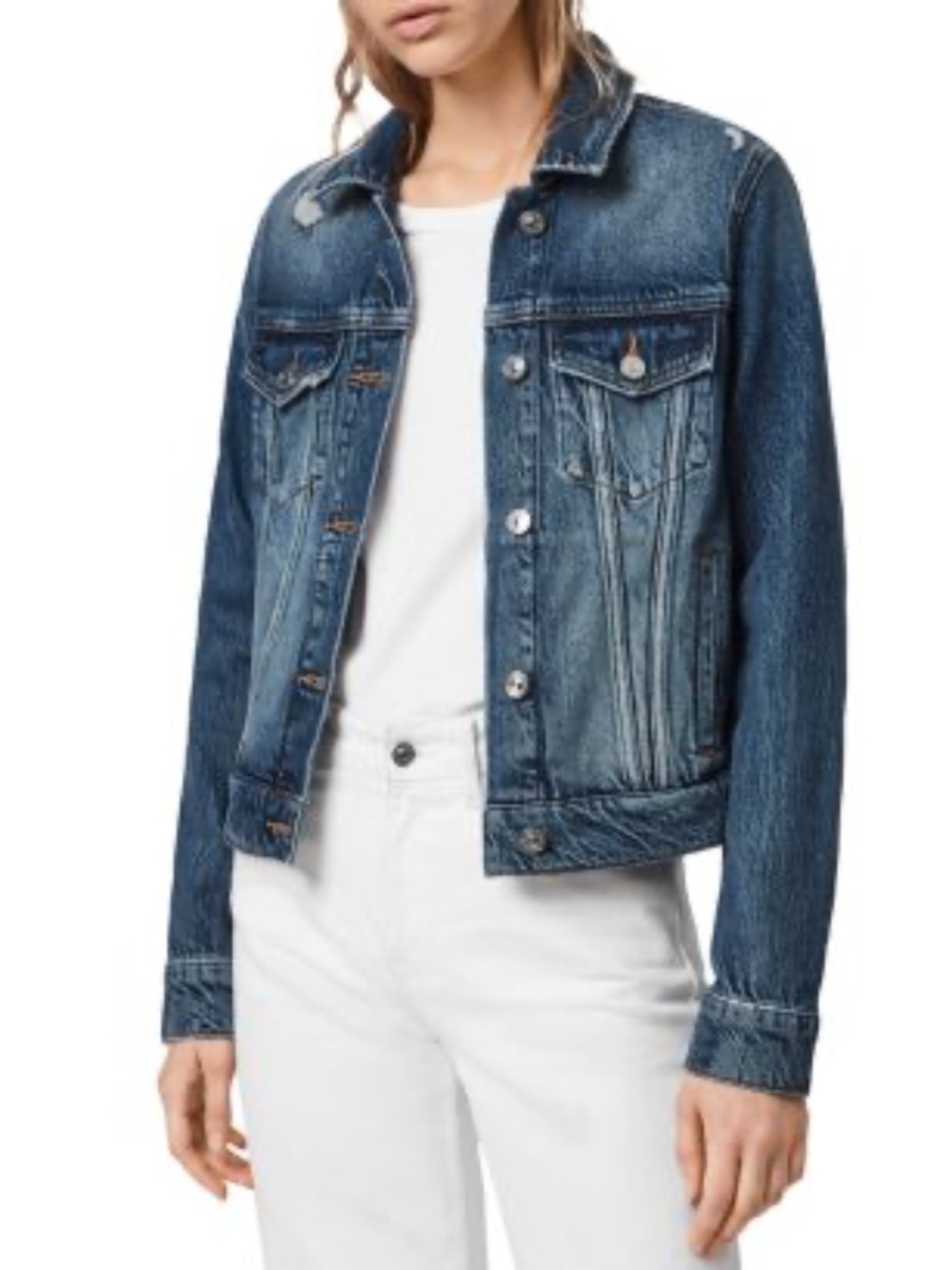 ALLSAINTS Hay Indigo Distressed Denim Jacket